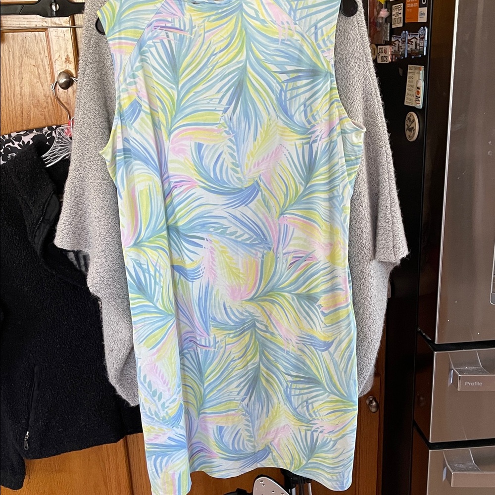 Stella Parker Women Tropical Dress Pink Blue Green 2 Pocket Size Large - Picture 5 of 7